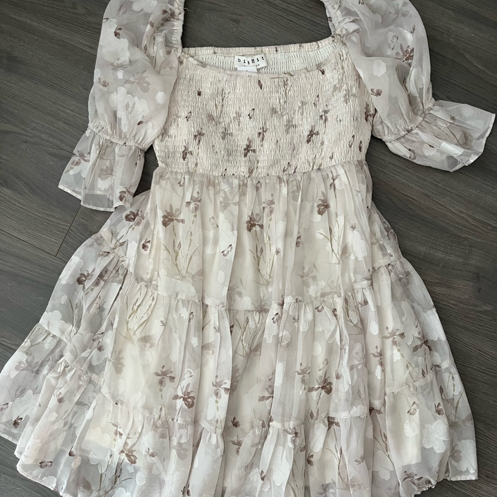 Cream Smocked Sundress with Puff Sleeves